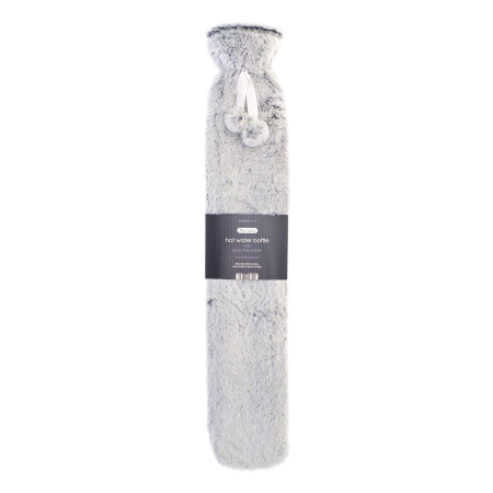 Country Club Long Hot Water Bottle - Silver Two Tone Faux Fur Cover 
