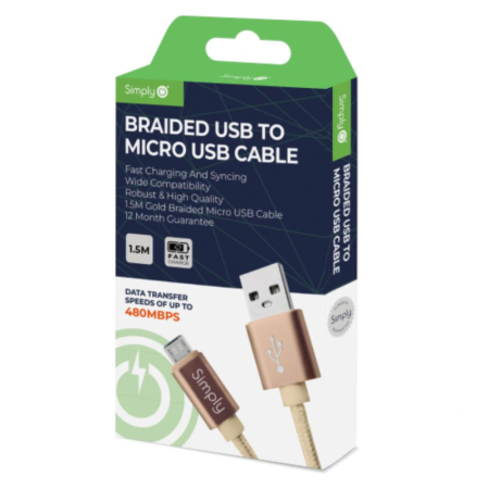 Usb - Micro Usb Braided Cable 1.5M Gold