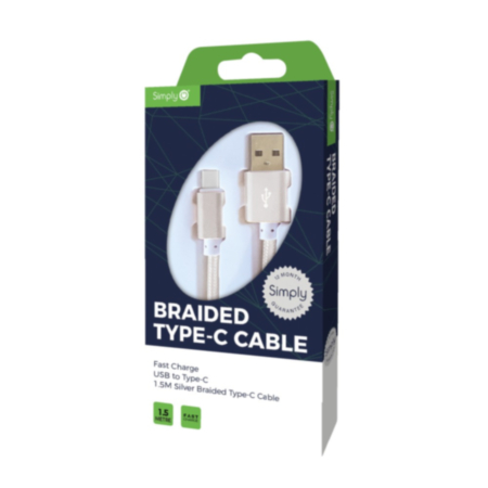 Simply Power USB to Type C Cable - 1.5m (Silver)