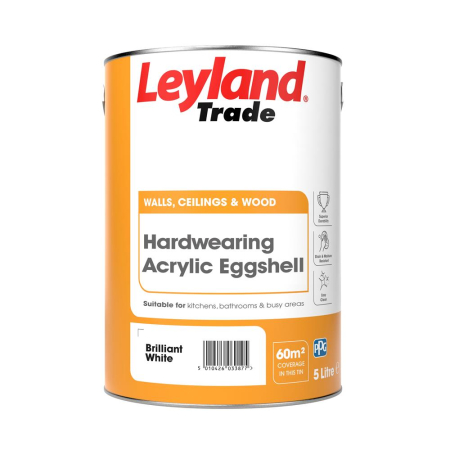 Leyland Trade Hardwearing Acrylic Eggshell Brilliant White 5ltr