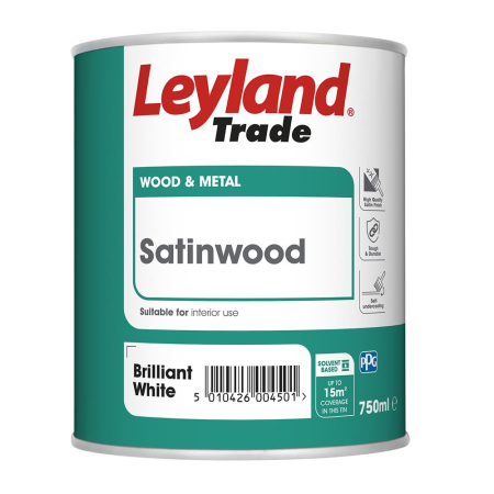 Leyland Trade Satinwood Paint Brilliant White 750ml