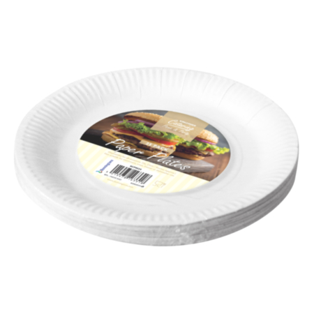25 Pack of 9" White Paper Disposable Plates