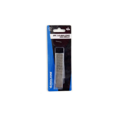 Toolzone 8 Pack 2mm Long Series HSS Drills