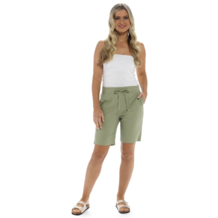 Indigo Roc Ladies Ribbed Back Linen Blend Shorts