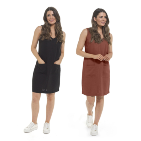 Indigo Roc Linen Blend V Neck Shift Pocket Dress