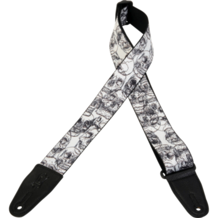 Levy's Prints Poly Leather Ends 2 Inch Guitar Strap - Black & White Skulls