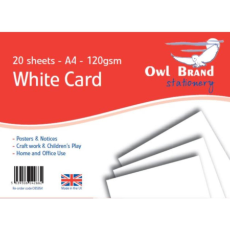 Owl Brand Stationery 20 Sheet A4 White Card 120gsm