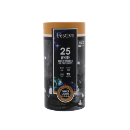 Christmas Timer String Lights (Battery Operated) | 25 LEDs - White