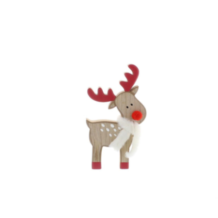 21cm Wooden Red Nose Reindeer Table Top Decoration