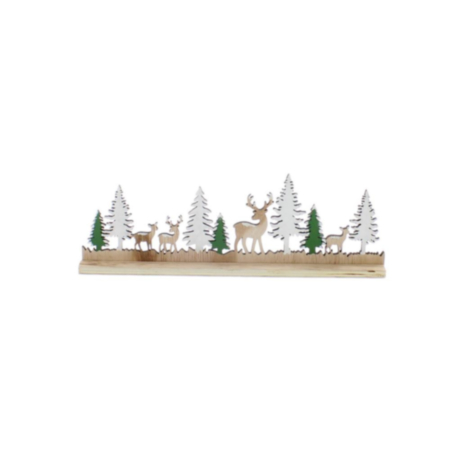 30cm Wooden Winter Scene With Reindeer Table Top Decoration