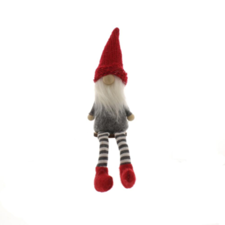 13cm Fabric Dangly Legs Grey Gonk With Red Hat