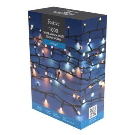 Christmas Tree Glow-Worm Lights | 1000 LEDs - White & Warm White