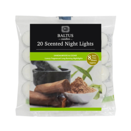 Baltus Long Burn Tealights - Sandalwood & Cedar (20 Pack)