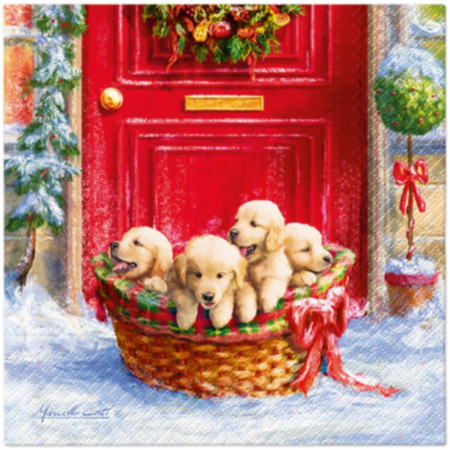Chrismtas Puppies 33cm Napkin