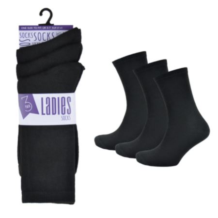 Ladies 3 Pack Black Socks