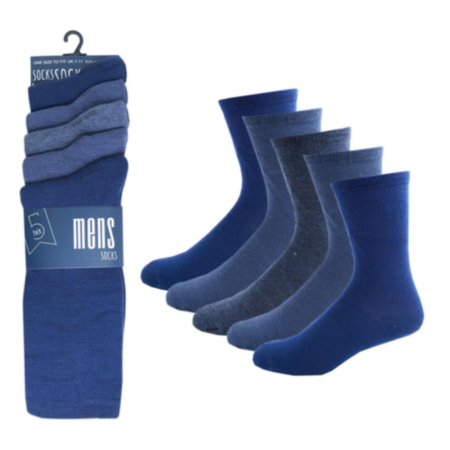 RJM Mens Socks - Blue - 5 Pack (7-11)