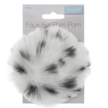 Faux Fur Spotted Pom Pom (11cm) | White 