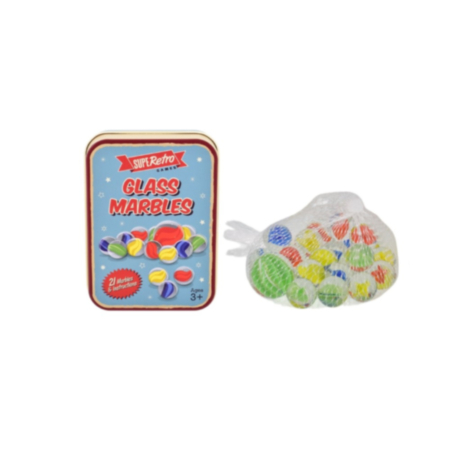 Retro Glass Marbles in Tin Box (21 Piece)