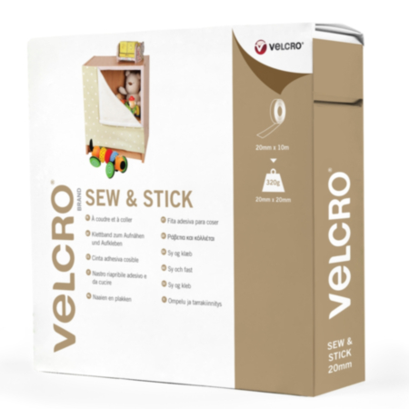 VELCRO® BRAND Sew & Stick Hook & Loop Tape - 10m x 20mm (Black)