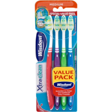 Wisdom Xtra Clean Medium Toothbrush - Quad Pack
