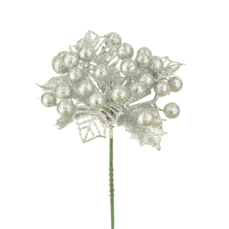 Silver Christmas Berry Pick (17cm)