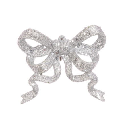Glittered Silver Bow Clip (11cm)