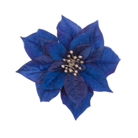 Blue Satin Poinsettia Clip (17cm)