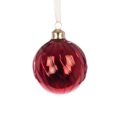Glass Ball Bauble Decoration (8cm) - Glossy Red Arlette Swirl