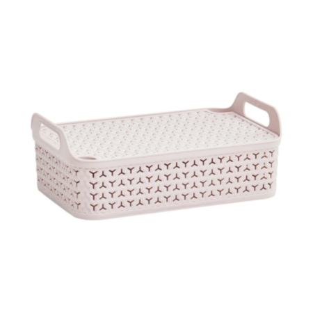 Shallow Basket with Lid - 12L in Blush Pink