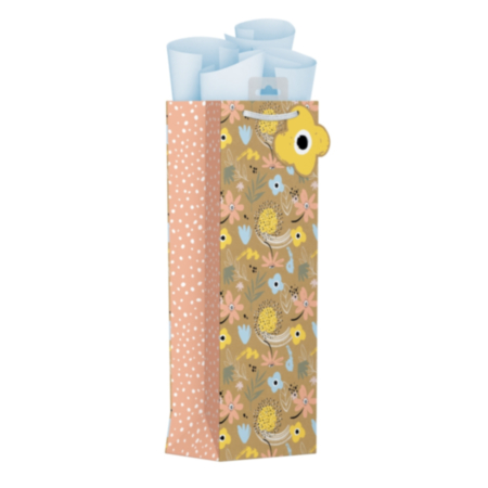 Floral Kraft Bottle Gift Bag