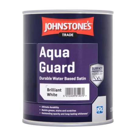 Johnstone's Trade Aqua Guard Durable Water Based Satin Brilliant White 1 Litre