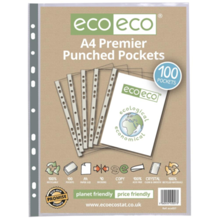 Eco-Eco A4 100% Recycled Bag 100 Premier Multi Punched Pockets