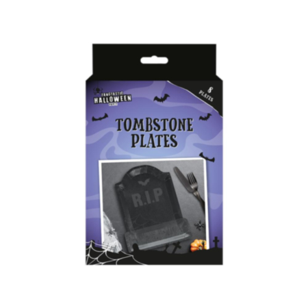 Halloween Embossed Tombstone Shaped Paper Plates 8pk
