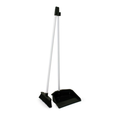 Essentials Black/White Long Handle Dustpan/Brush