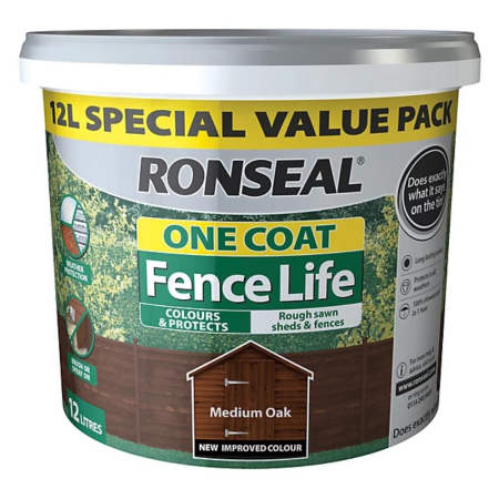 Ronseal Medium Oak One Coat Fencelife 12L Special Value Pack