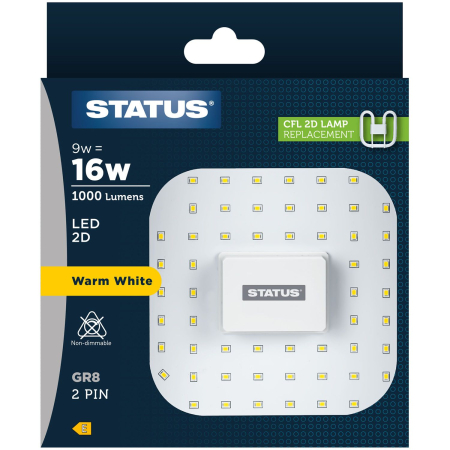 Status 9w LED 2D Warm White 2 Pin Bulb