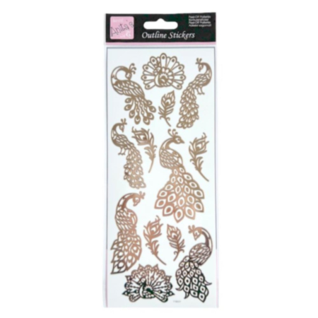  Anitas Outline Stickers Peacocks Rose Gold On White